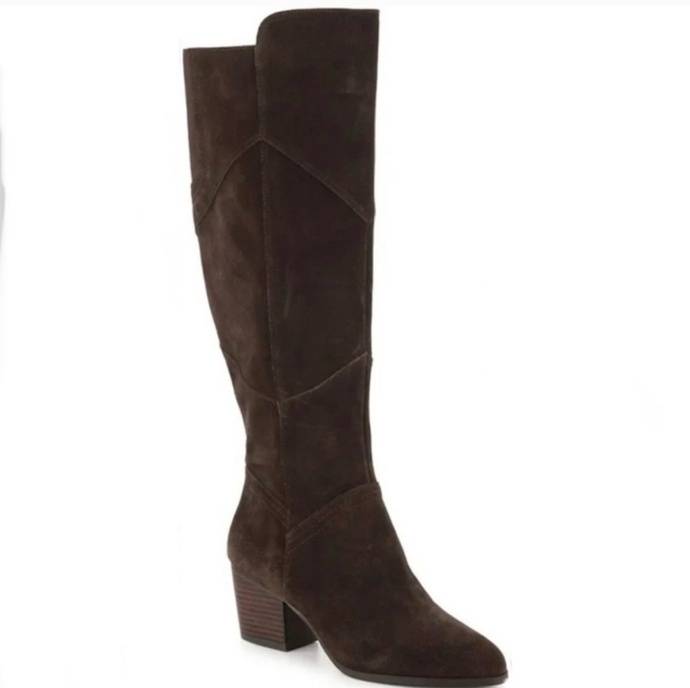 Crown Vintage Brown Suede Knee High Boots Wide Calf